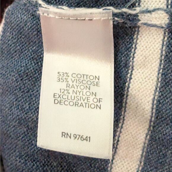 J. Jill Blue and White Striped Floral Embroidered Hooded Lightweight Sweater - Picture 5 of 7